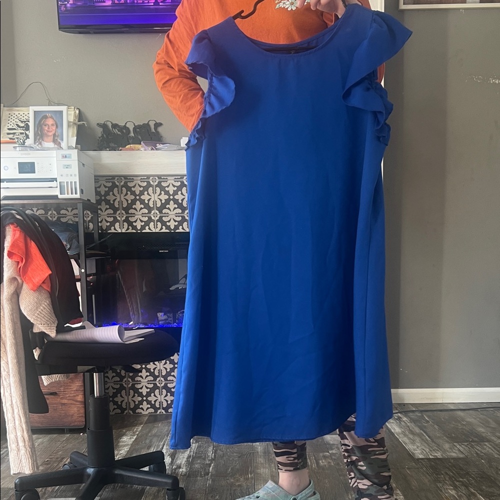 Blue Ruffle Sleeve Dress